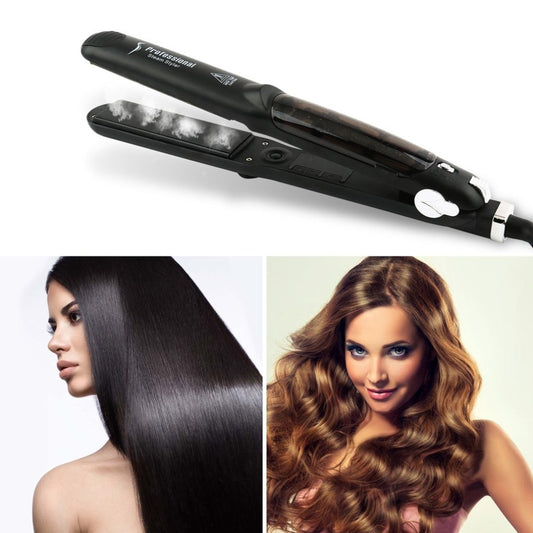 Plancha de pelo profesional de cerámica y turmalina con vapor y función de aceite de argán