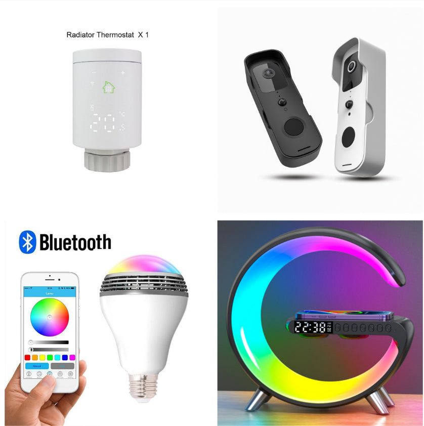 Lámpara Inteligente LED en Forma G con Bluetooth y Cargador Inalámbrico Ambiental